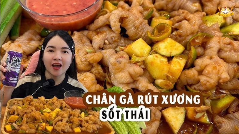 mukbang chân gà rút xương sốt thái